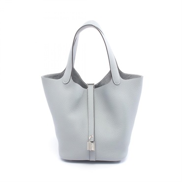 HERMES Picotin Lock MM Handbag Clemence leather Gris pantin Used Women K SHW