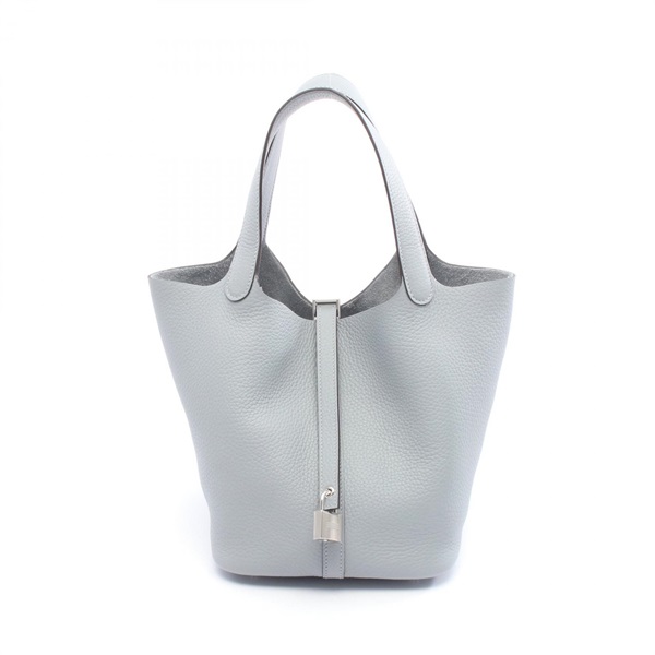 HERMES Picotin Lock MM Handbag Clemence leather Gris pantin Used Women K SHW