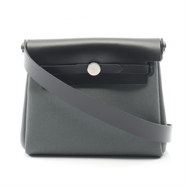 HERMES Herbag Zip Mini Shoulder Bag Toile Military Hunter leather Green used K