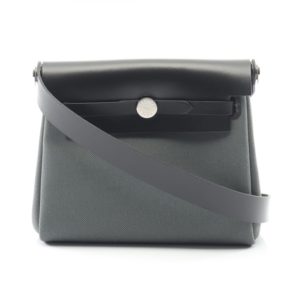 HERMES Herbag Zip Mini Shoulder Bag Toile Military Hunter leather Green used K