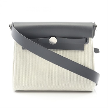 HERMES Herbag Zip Mini Shoulder Bag Toile H canvas Hunter leather Beige Used W