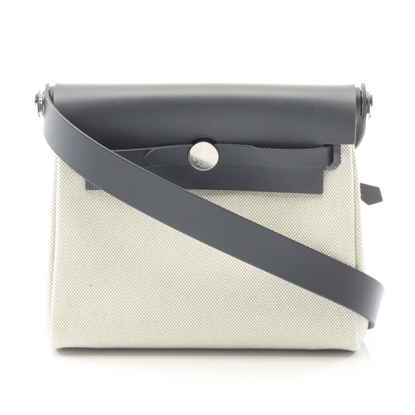 HERMES Herbag Zip Mini Shoulder Bag Toile H canvas Hunter leather Beige Used W