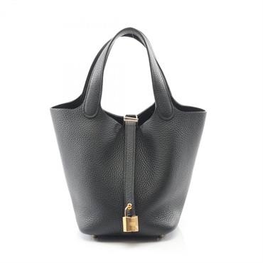 HERMES Picotin Lock PM tote Handbag K Taurillon Clemence Black Used Women GHW