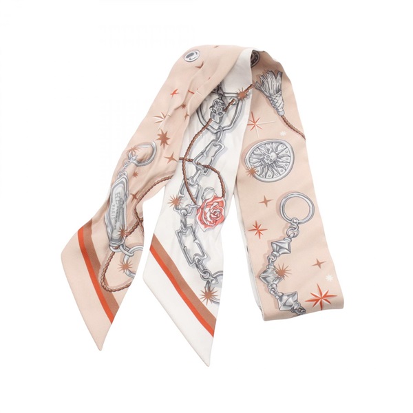 HERMES Twilly C'EST LA FETE Scarf stole wrap echarpe silk Beige White Beige Used