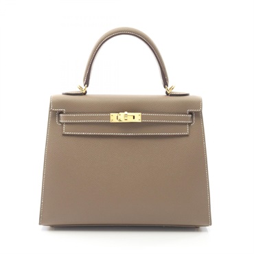 HERMES Kelly 25 shoulder Handbag Outside Stitched K Epsom leather etoupe GHW