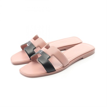HERMES Oran Sandals flat Shoes #36 1/2 leather Pink Black Women