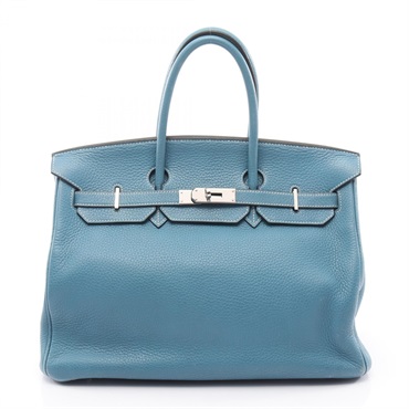 HERMES Birkin 35 Handbag I Clemence leather Blue jean SHW Used Women