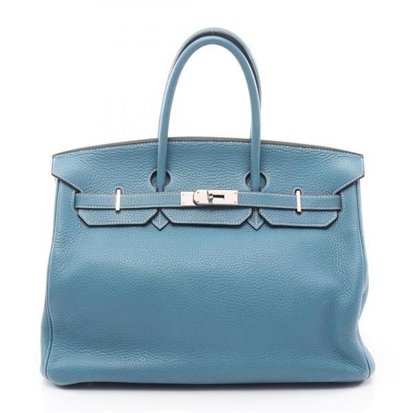 HERMES Birkin 35 Handbag I Clemence leather Blue jean SHW Used Women
