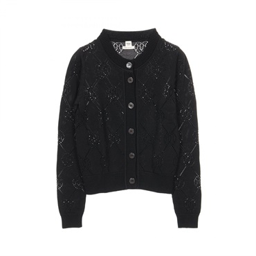 HERMES H lift cardigan knitwear #34 Rayon cotton Black Used Women