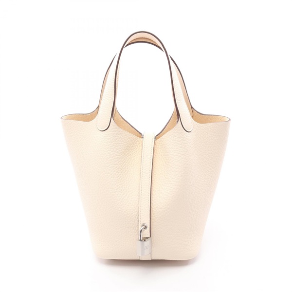 HERMES Picotin Lock PM Tote bucket Handbag K Clemence leather Beige Nata SHW