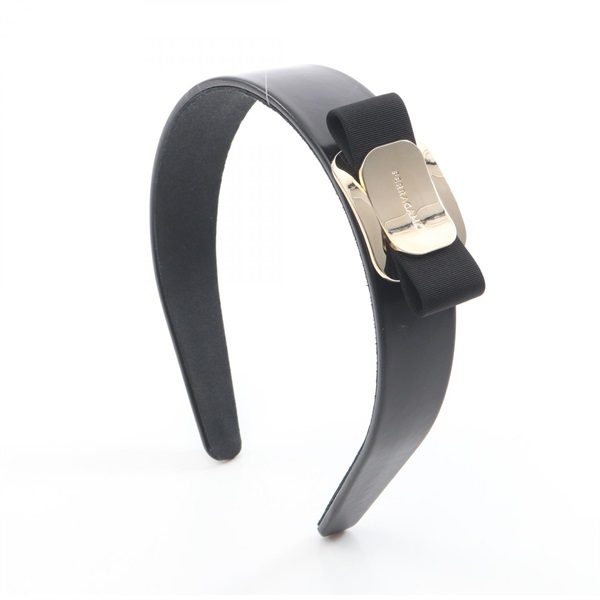 Salvatore Ferragamo Vara ribbon Hair Band leather Black Used Women