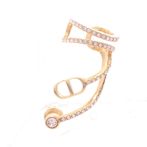 Christian Dior CD logo Single Pierced earrings Gold Plated Rhinestone Used
