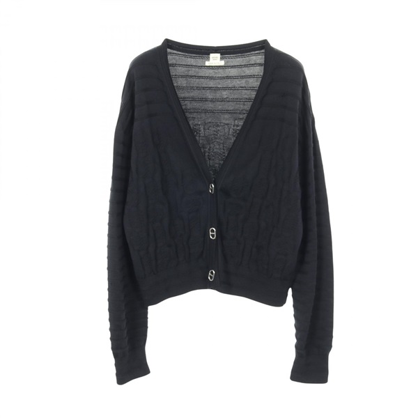 HERMES Chaine dAncre cardigan #40 knitwear silk cotton Navy Used Women