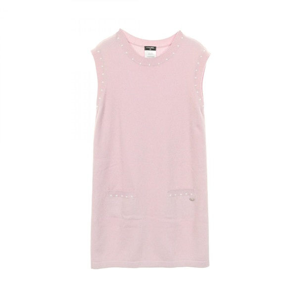 CHANEL COCO Mark button sleeveless Dress knitwear #40 cotton cashmere Used