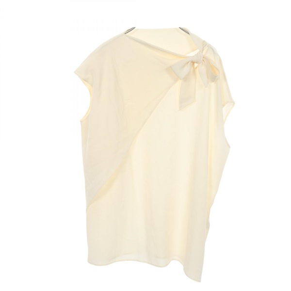 HERMES Ribbon French Sleeves Shirt blouse #40 silk White Used Women