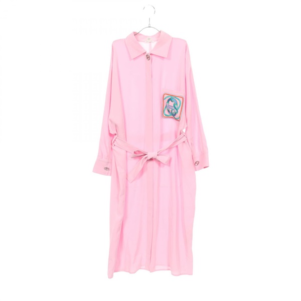 HERMES Chaine d'ancre Long shirt Dress gown robe #38 silk Pink Used Women CC