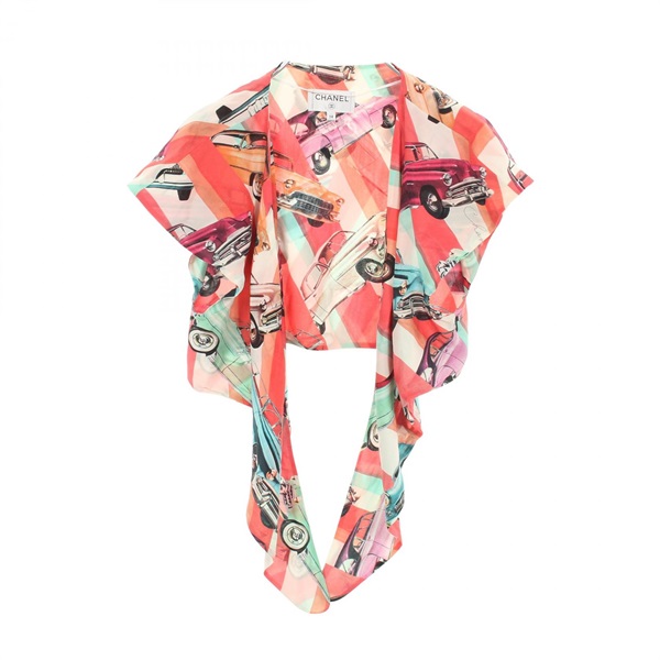 CHANEL COCO Mark Blouse Shirts silk Pink Multicolor Used Women size 38