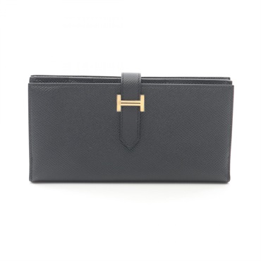 HERMES Bearn Soufflet Bifold purse wallet Epsom leather Black Used Women D GHW
