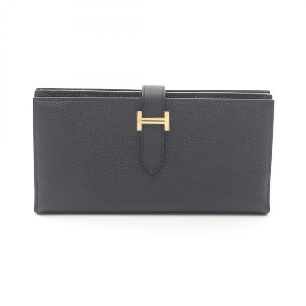 HERMES Bearn Soufflet Bifold purse wallet Epsom leather Black Used Women D GHW