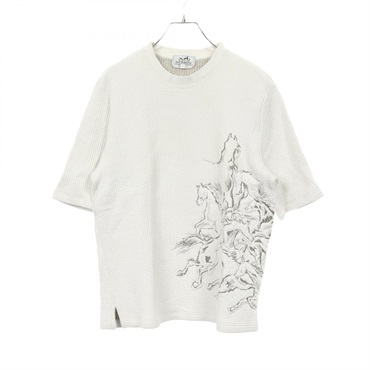 HERMES caval card Short sleeve T-shirt cotton White Gray Used mens size M