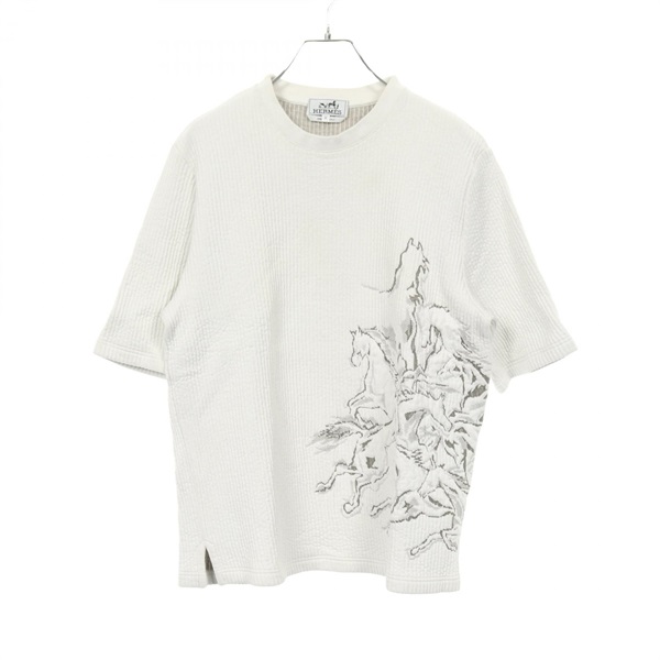 HERMES caval card Short sleeve T-shirt cotton White Gray Used mens size M