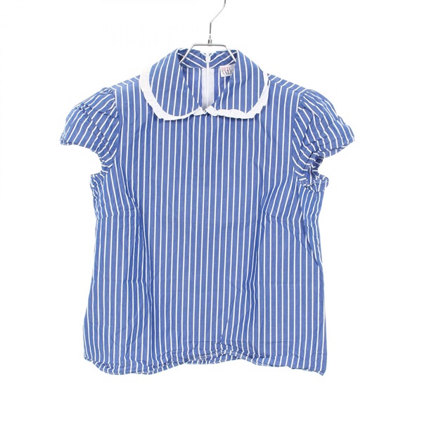 RED VALENTINO blouse #40 strioe short sleeves C52201833 cotton Blue White Used