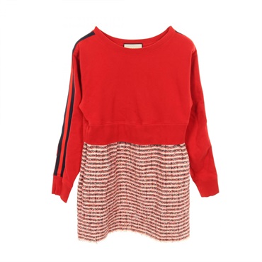 GUCCI Sherry Line French Terry Sweatshirt Tweed Trim Dress cotton wool Used #S