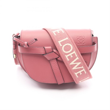 LOEWE Mini Gate Dual Shoulder Crossbody Bag leather Pink Used Women