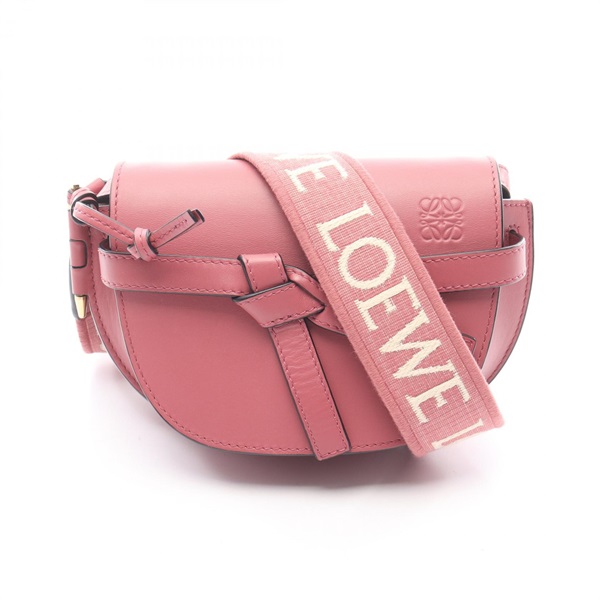 LOEWE Mini Gate Dual Shoulder Crossbody Bag leather Pink Used Women