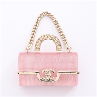 CHANEL COCO Mark bag motif Brooch pin Gold Plated Resin Pink Used Women