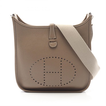 HERMES Evelyne 1 PM Shoulder Bag I Taurillon Clemence Etoupe Grey Used SHW