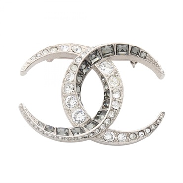 CHANEL COCO Mark Brooch pin Stainless Steel Rhinestone Used Women