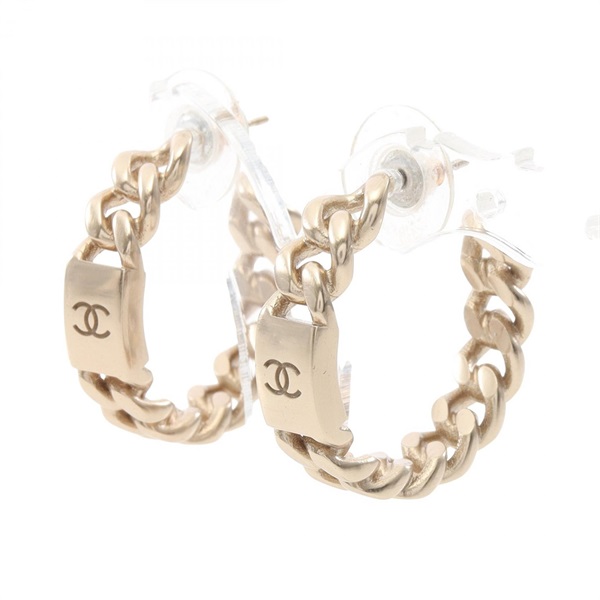 CHANEL COCO Mark Chain Pierced earrings Gold Plated Used