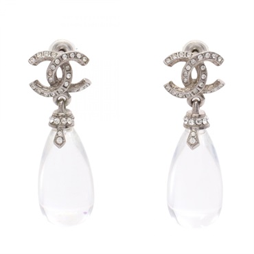 CHANEL COCO Mark Pierced earrings Stainless Steel Rhinestone Used