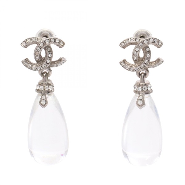 CHANEL COCO Mark Pierced earrings Stainless Steel Rhinestone Used