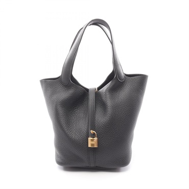 HERMES Picotin Lock MM tote Handbag W Taurillon Clemence GHW Black Used Women