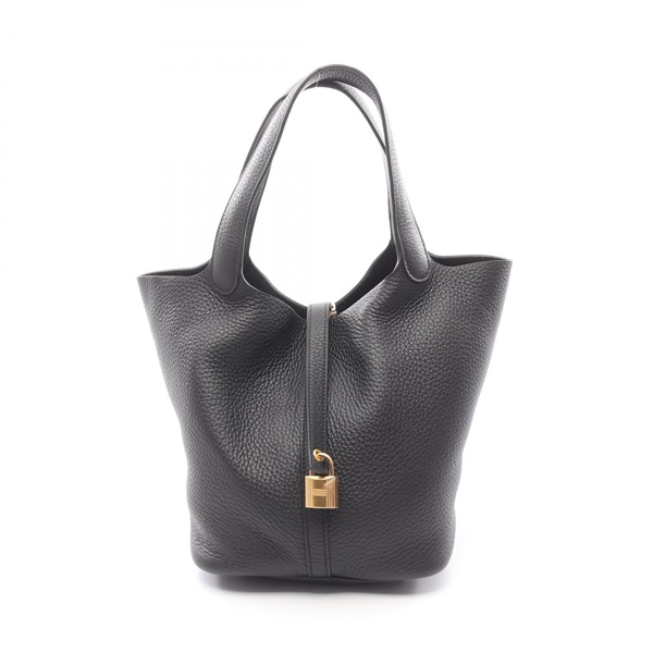 HERMES Picotin Lock MM tote Handbag W Taurillon Clemence GHW Black Used Women