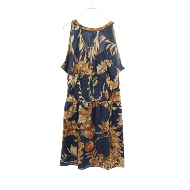 CHANEL Sleeveless long Dress #42 silk Navy Multicolor Used Women