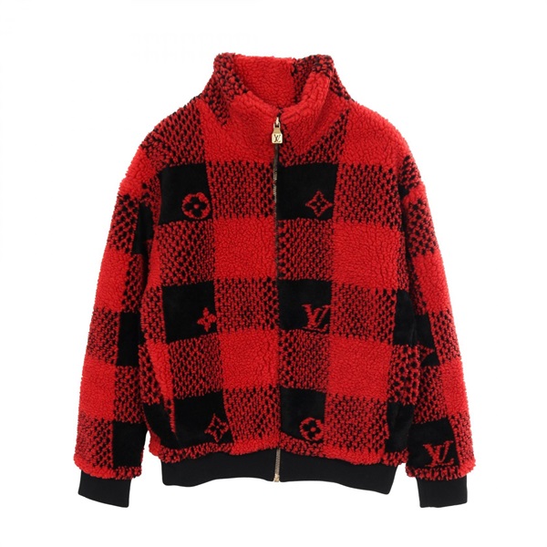 LOUIS VUITTON Damier Blouson Jacket wool polyester Red Black Used mens LV size M