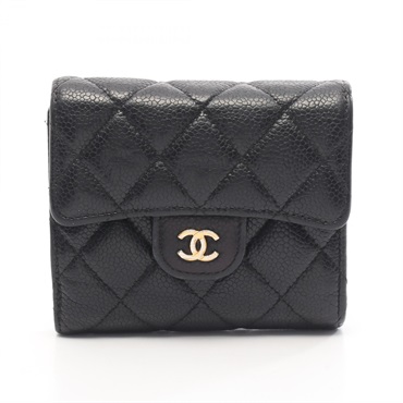 CHANEL Classic small flap Tri-fold wallet AP0231 Grained calf leather Black Used