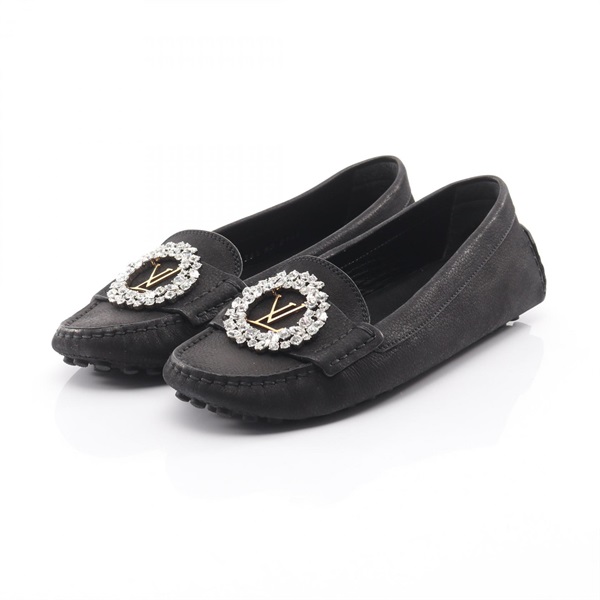 LOUIS VUITTON Casual Shoes Flat leather Black Used Women size 36 1/2 LV