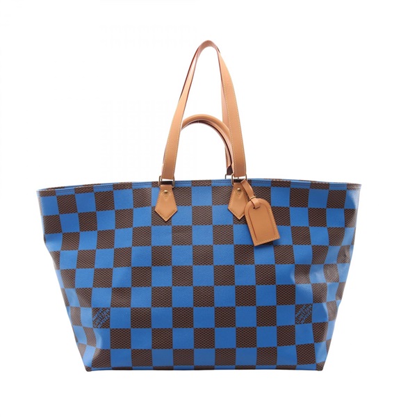 LOUIS VUITTON Sac Plat Soft EW Tote Bag N40557 Damier Pop leather Brown Blue