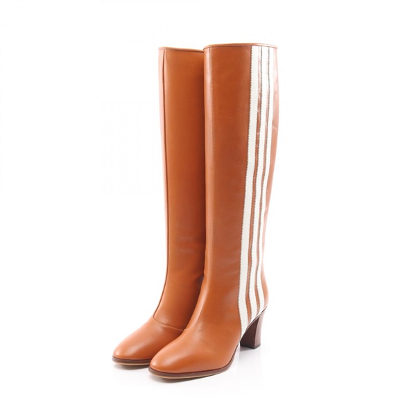 GUCCI adidas long striped boots #36 leather Brown White Used Women