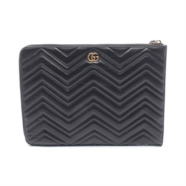 GUCCI GG Marmont doubleG Vstitch Business Clutch bag 523397 leather Black Used