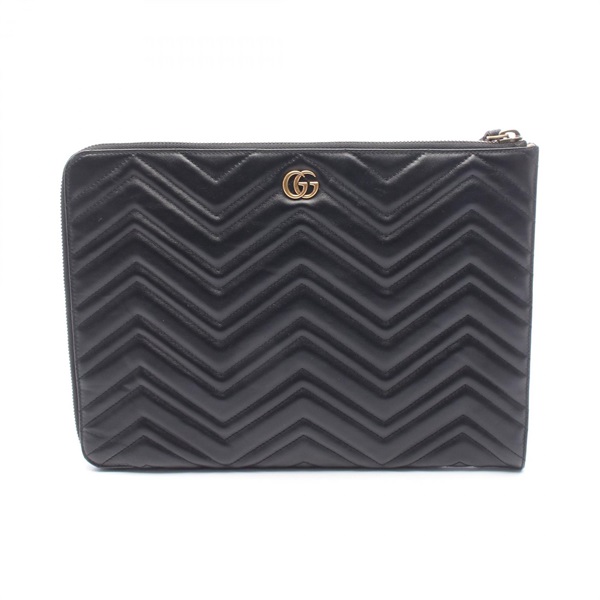 GUCCI GG Marmont doubleG Vstitch Business Clutch bag 523397 leather Black Used