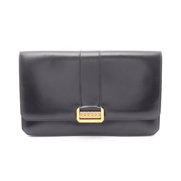 HERMES vintage business clutch bag J Box calf leather Black GHW Used Women