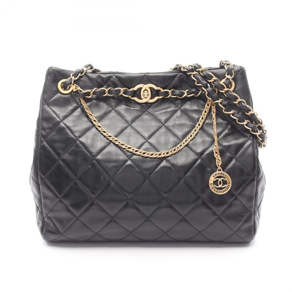 CHANEL Matelasse Chain Shoulder Tote Bag Lamb leather Black GHW Used Women CC