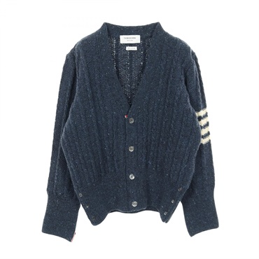 THOM BROWNE 4-bar Twisted Cable cardigan wool Moheya Navy Beige #2 Used mens