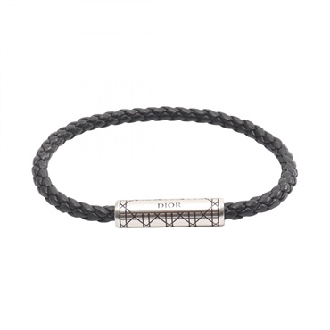 Dior Canage Bracelet leather Stainless Steel Black Silver Used Women