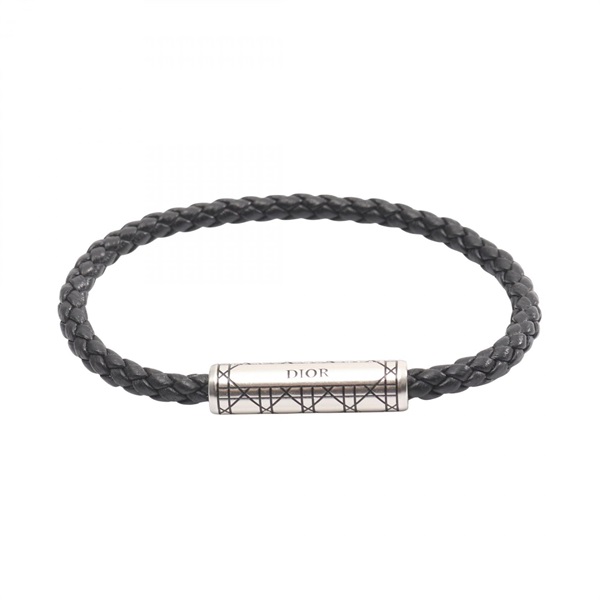 Dior Canage Bracelet leather Stainless Steel Black Silver Used Women